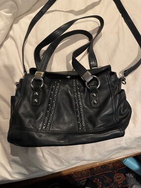 b. makowsky Black Studded Leather Shoulder Bag